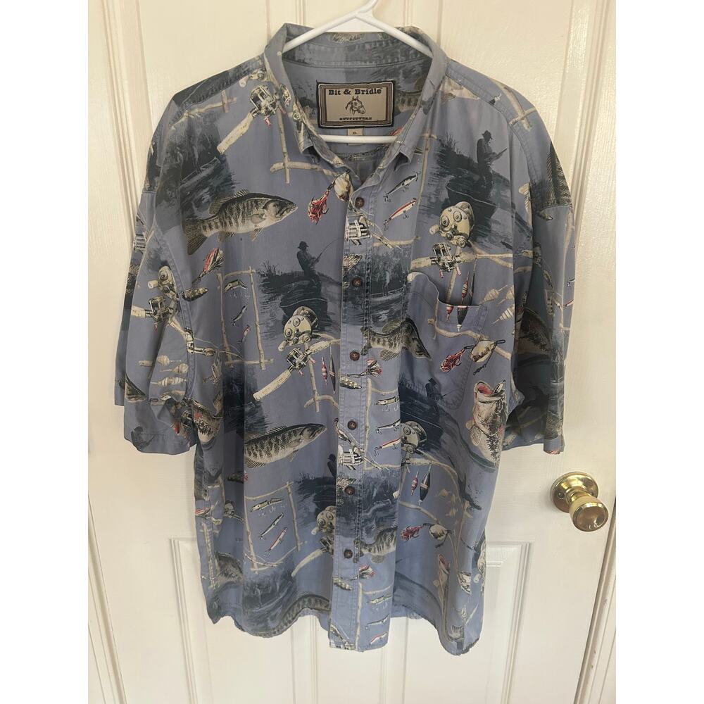 Bit &‎ Bridle Fly Fishing Short Sleeve Cotton Shirt Size XL
